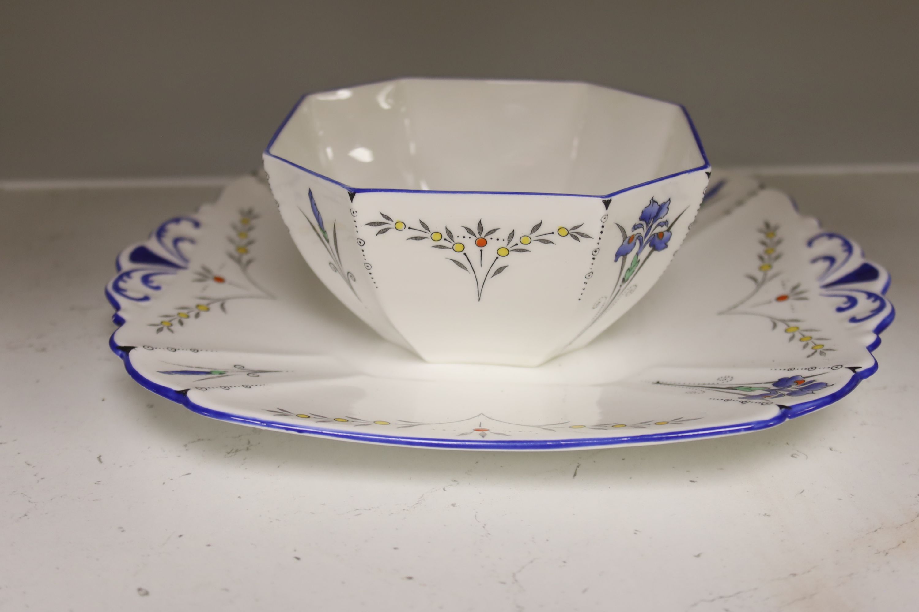 A Shelley Blue Iris pattern Queen Anne shape six piece teaset (21)